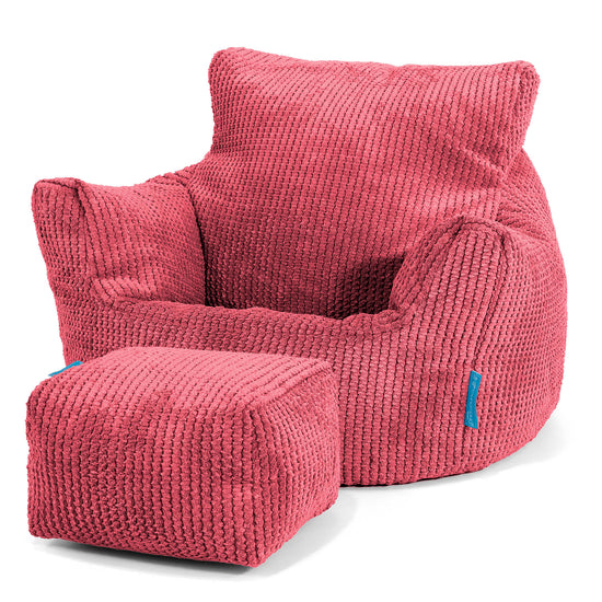 Fauteuil Pouf Bambin 1-3 ans - Velours Côtelé Gaufré Rouge pastel 02