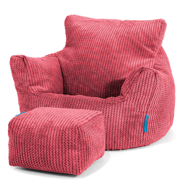 Fauteuil Pouf Bambin 1-3 ans - Velours Côtelé Gaufré Rouge pastel 02