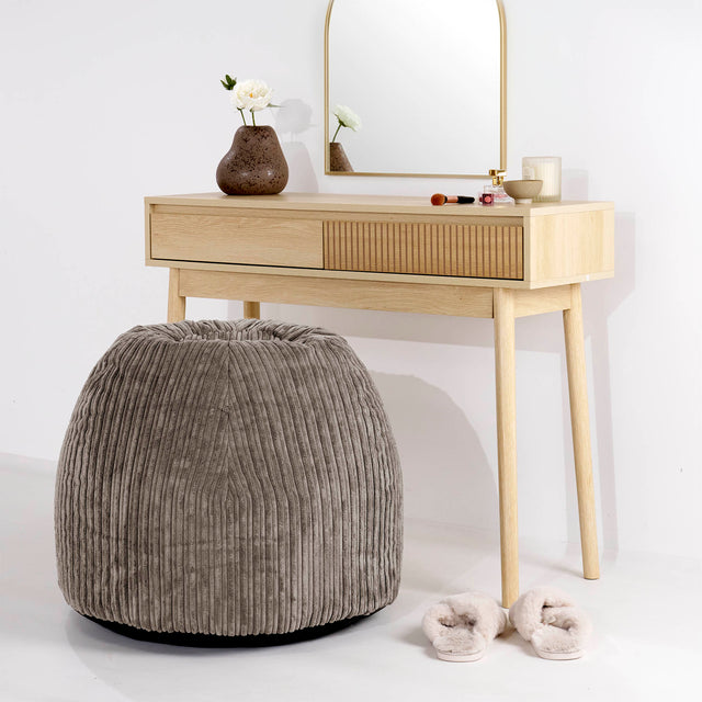 Tabouret Pouf de Coiffeuse - Côtelé Grège 02