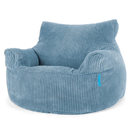 Fauteuil Pouf Enfant 3-8 ans - Velours Côtelé Gaufré Bleu Ciel 01