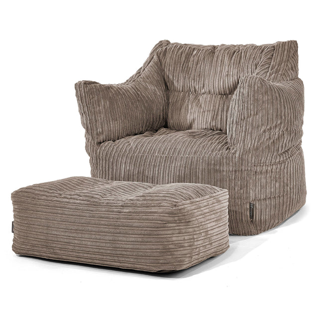 Fauteuil Pouf Victor - Côtelé Grège 02