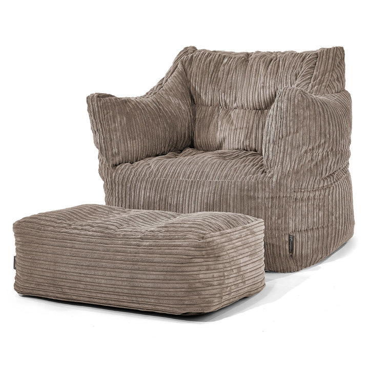 Fauteuil Pouf Victor - Côtelé Grège 02