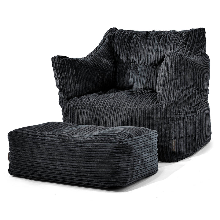 Fauteuil Pouf Victor - Côtelé Noir 02