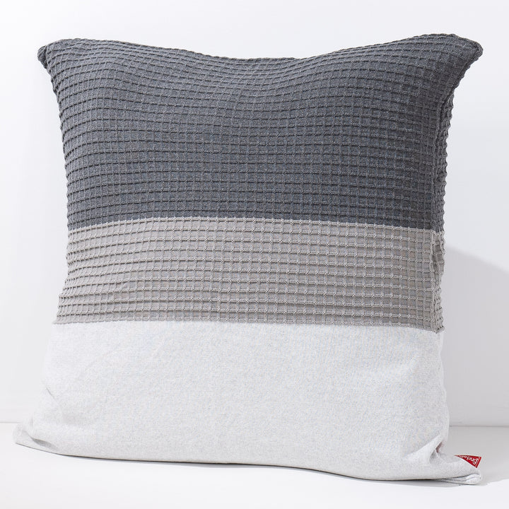 Grand Housse de Coussin 70 x 70cm - Tricoté Colourblock Gris 02