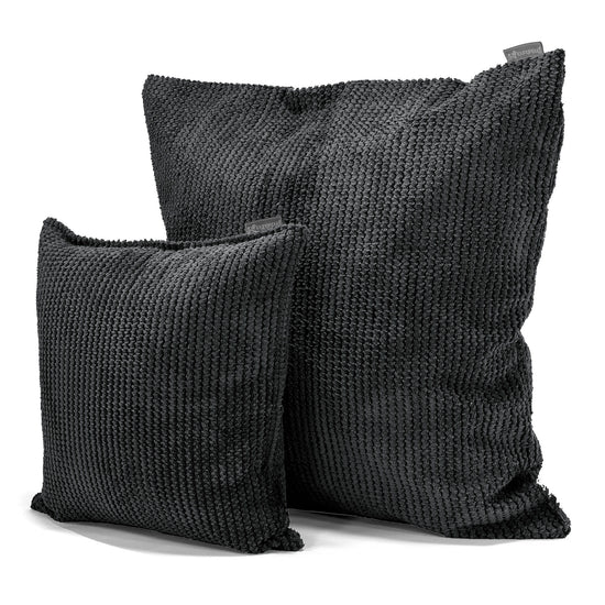 Grand Housse de Coussin 70 x 70cm - Velours Côtelé Gaufré Noir 02