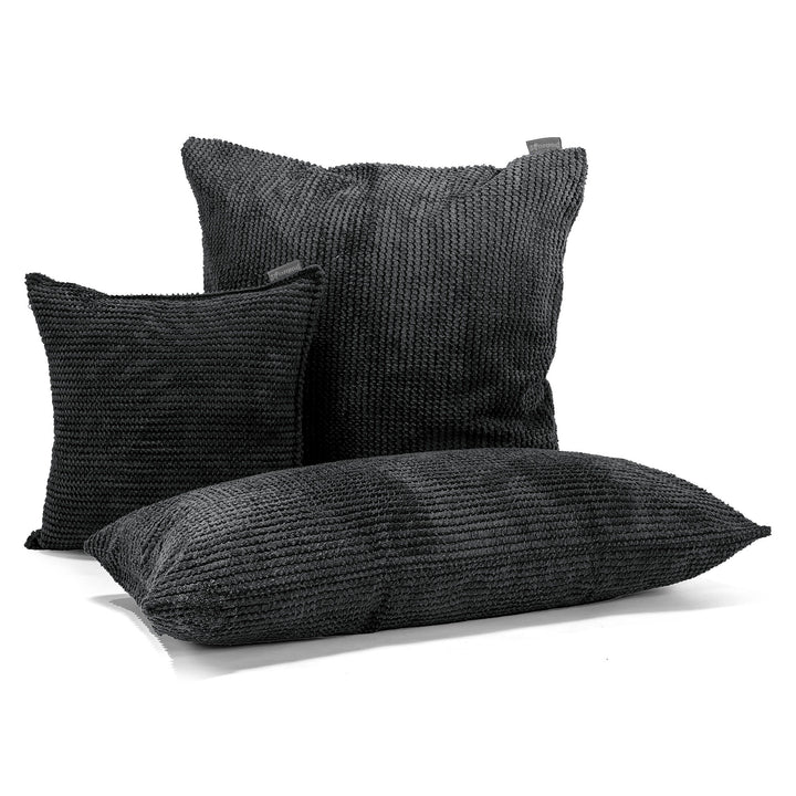 Grand Housse de Coussin 70 x 70cm - Velours Côtelé Gaufré Noir 04
