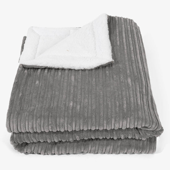Grand Plaid / Couverture Sherpa 140 x 200cm - Côtelé Anthracite 01