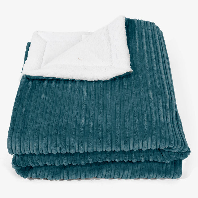 Grand Plaid / Couverture Sherpa 140 x 200cm - Côtelé Bleu Canard 01
