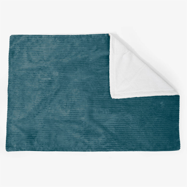 Grand Plaid / Couverture Sherpa 140 x 200cm - Côtelé Bleu Canard 02