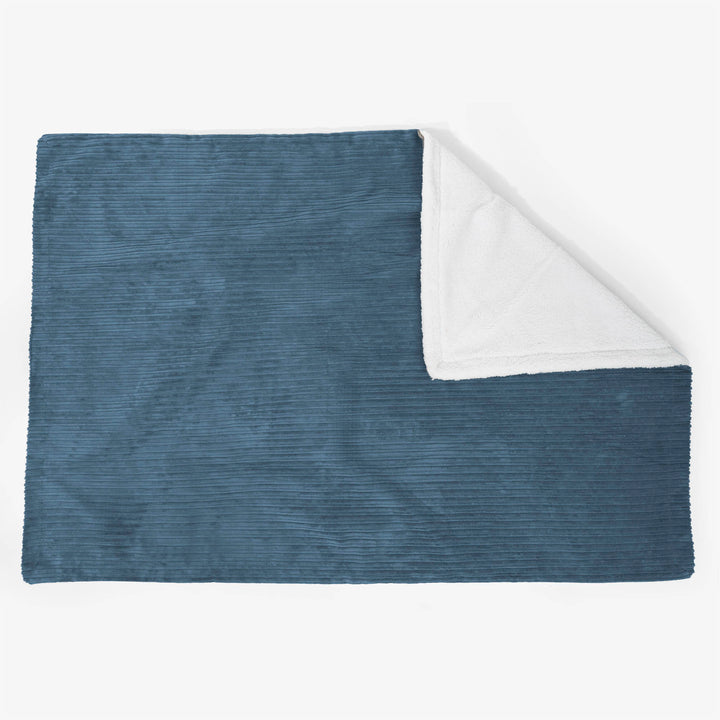 Grand Plaid / Couverture Sherpa 140 x 200cm - Côtelé Bleu Marine 02