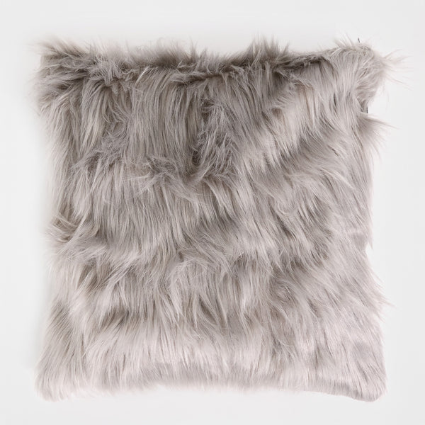 Housse de Coussin 47 x 47cm - Imitation fourrure à poils longs Gris 01