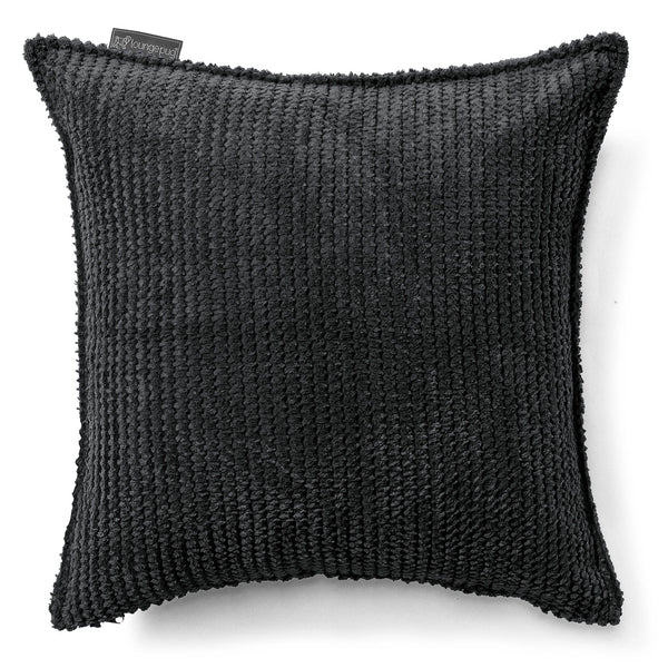 Housse de Coussin 47 x 47cm - Velours Côtelé Gaufré Noir 01