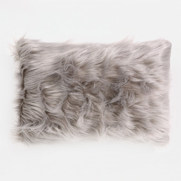 Housse de Coussin Rectangulaire 35 x 50cm - Imitation fourrure à poils longs Gris 01