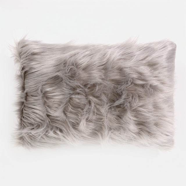 Housse de Coussin Rectangulaire 35 x 50cm - Imitation fourrure à poils longs Gris 01