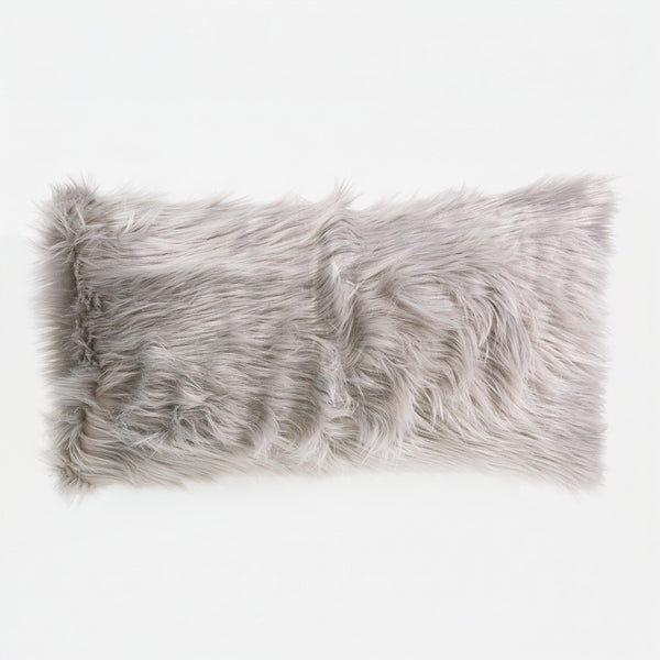 Housse de Coussin Rectangulaire Géant 40 x 70cm - Imitation fourrure à poils longs Gris 01