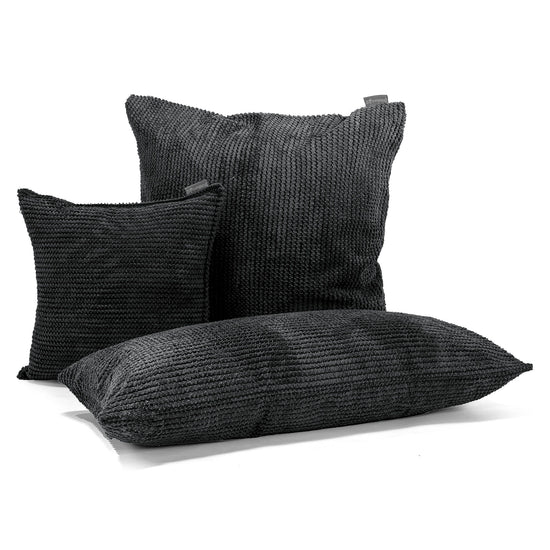 Housse de Coussin Rectangulaire Géant 40 x 70cm - Velours Côtelé Gaufré Noir 03