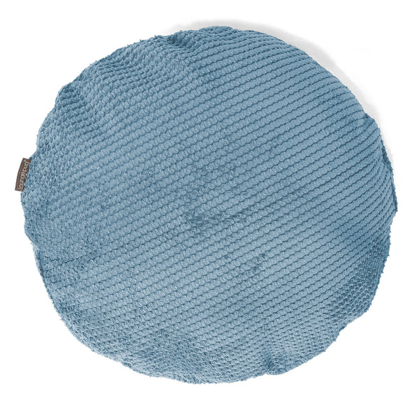 Housse de Coussin Rond 50cm - Velours Côtelé Gaufré Bleu Ciel 01