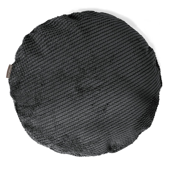 Housse de Coussin Rond 50cm - Velours Côtelé Gaufré Noir 01