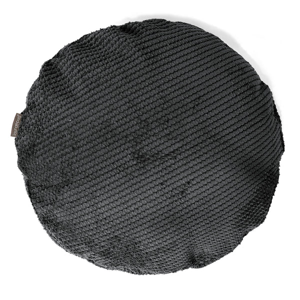 Housse de Coussin Rond 50cm - Velours Côtelé Gaufré Noir 01