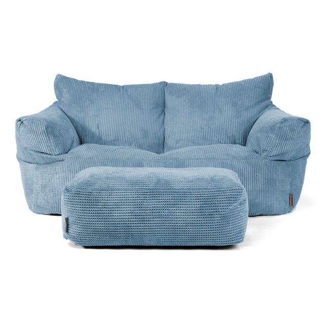 Joséphine Canapé Pouf - Velours Côtelé Gaufré Bleu Ciel 02