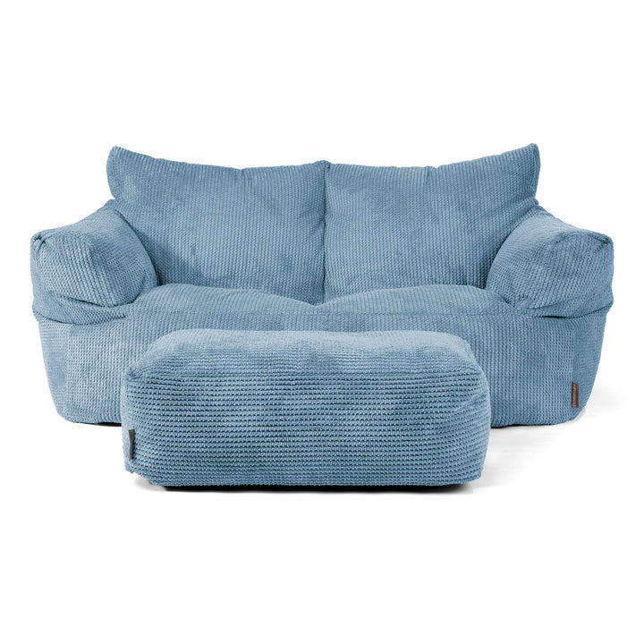 Joséphine Canapé Pouf - Velours Côtelé Gaufré Bleu Ciel 02