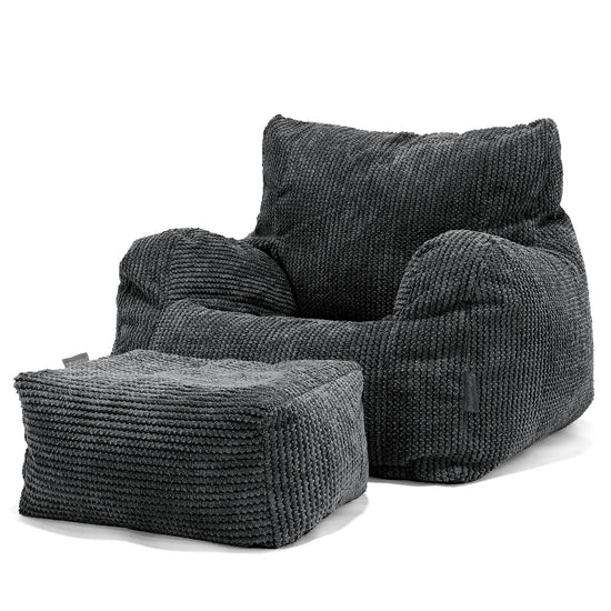 Joséphine Pouf Fauteuil Design - Velours Côtelé Gaufré Noir 02