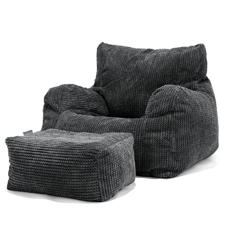 Joséphine Pouf Fauteuil Design - Velours Côtelé Gaufré Noir 02
