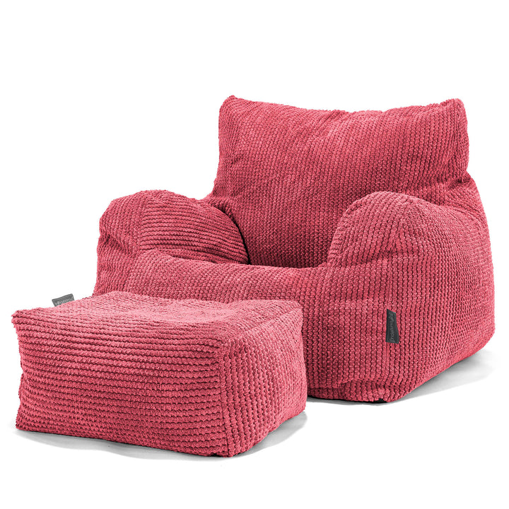 Joséphine Pouf Fauteuil Design - Velours Côtelé Gaufré Rouge pastel 02