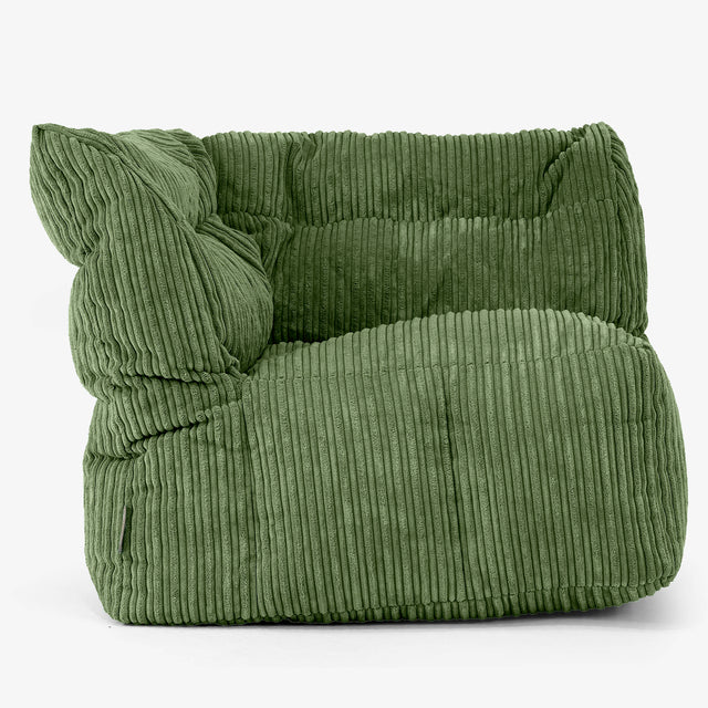 Modulaire Canapé Pouf, Élément Angle Gauche - Côtelé Vert Forêt 01