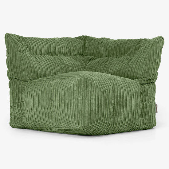 Modulaire Canapé Pouf, Élément Angle Gauche - Côtelé Vert Forêt 02