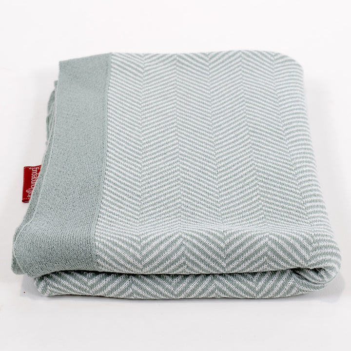 Couverture / Plaid - Tricoté Chevrons Bleu Dragé 02