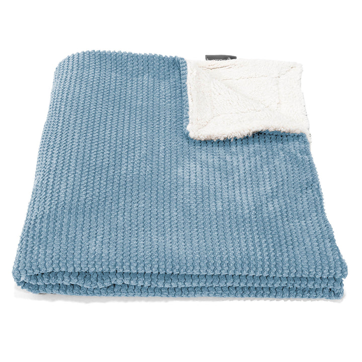Plaid / Couverture Sherpa - Velours Côtelé Gaufré Bleu Ciel 02