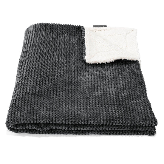 Plaid / Couverture Sherpa - Velours Côtelé Gaufré Noir 02