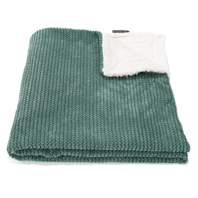 Plaid / Couverture Sherpa - Velours Côtelé Gaufré Vert Mousse 02