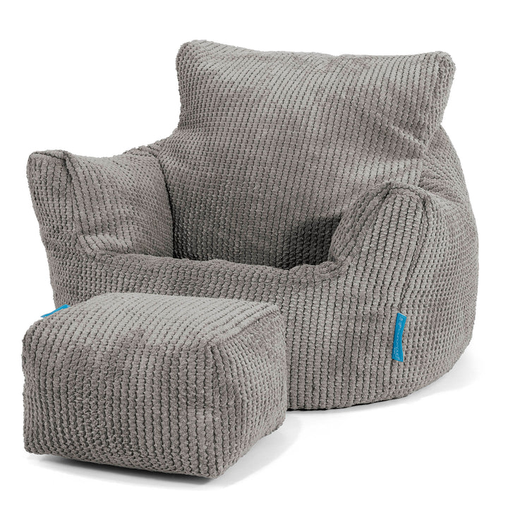 Fauteuil Pouf Bambin 1-3 ans - Velours Côtelé Gaufré Anthracite 02
