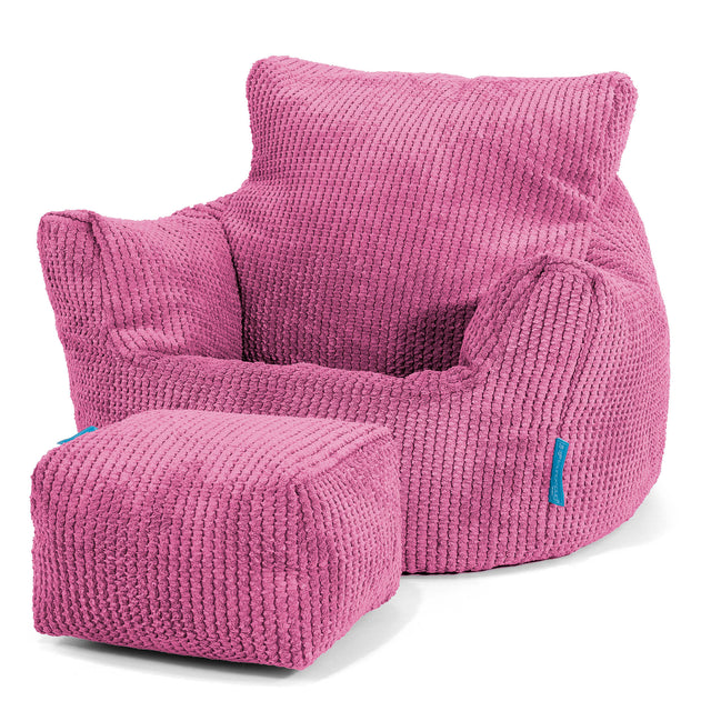 Fauteuil Pouf Bambin 1-3 ans - Velours Côtelé Gaufré Rose 02