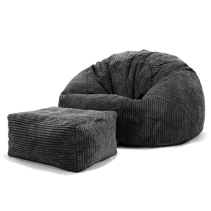 Pouf Poire Classique - Velours Côtelé Gaufré Noir 02