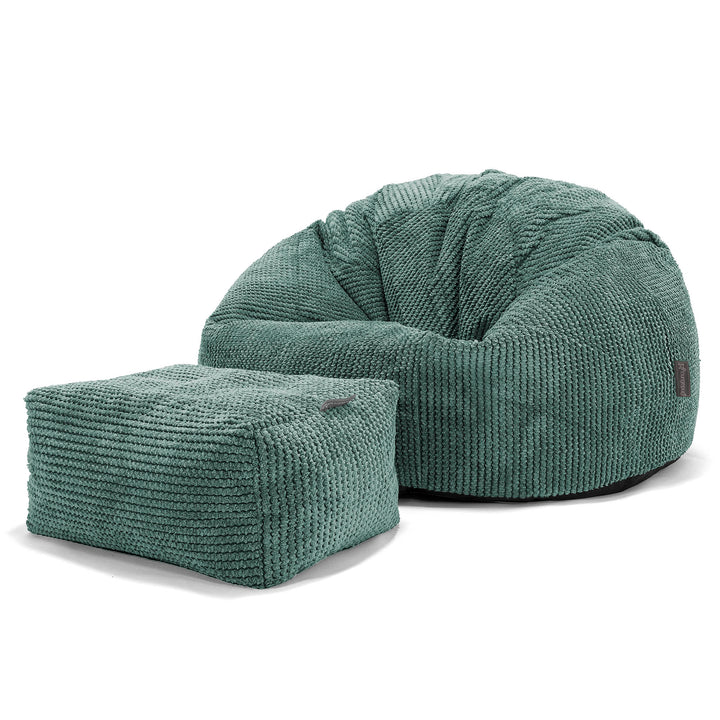 Pouf Poire Classique - Velours Côtelé Gaufré Vert Mousse 02