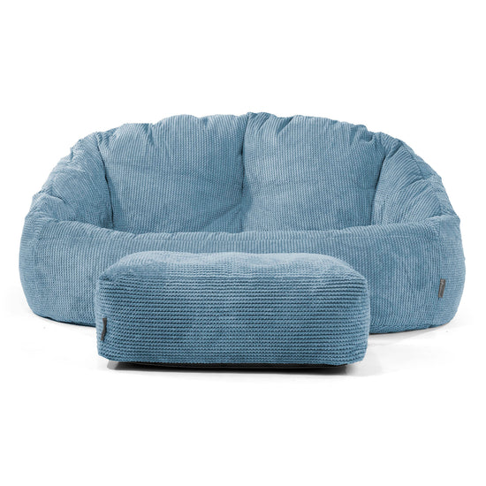 Pouf Canapé Bubble - Velours Côtelé Gaufré Bleu Ciel 02