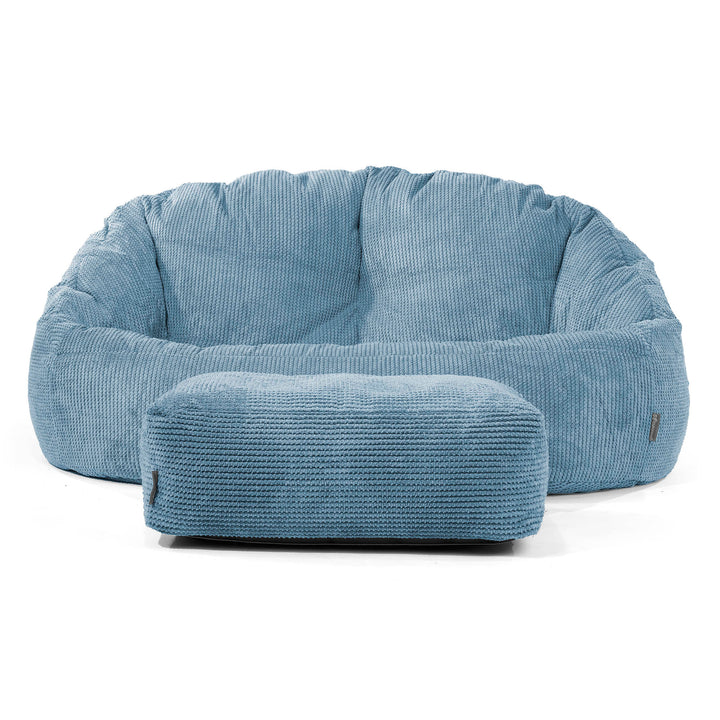 Pouf Canapé Bubble - Velours Côtelé Gaufré Bleu Ciel 02