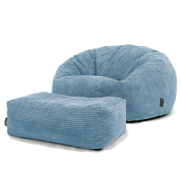 Pouf Canapé Classique - Velours Côtelé Gaufré Bleu Ciel 02