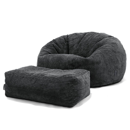 Pouf Canapé Classique - Velours Côtelé Gaufré Noir 02