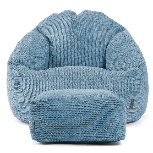 Pouf Chaise Bubble - Velours Côtelé Gaufré Bleu Ciel 02