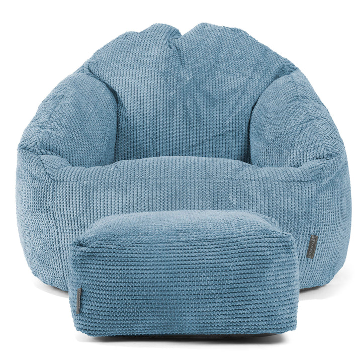 Pouf Chaise Bubble - Velours Côtelé Gaufré Bleu Ciel 02