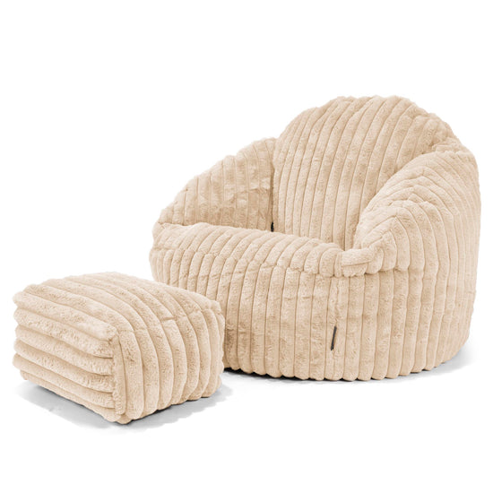 Pouf Chaise Bubble - Velours Côtelé Ultra Pelucheux Crème 03