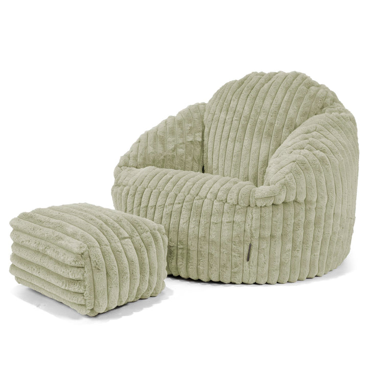 Pouf Chaise Bubble - Velours Côtelé Ultra Pelucheux Vert Sauge 03
