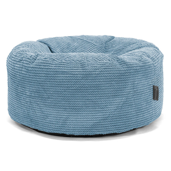 Pouf Design Rond - Velours Côtelé Gaufré Bleu Ciel 01