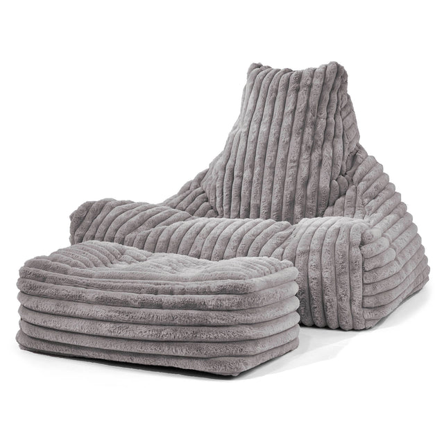 Pouf Fauteuil Relax - Velours Côtelé Ultra Pelucheux Gris 01