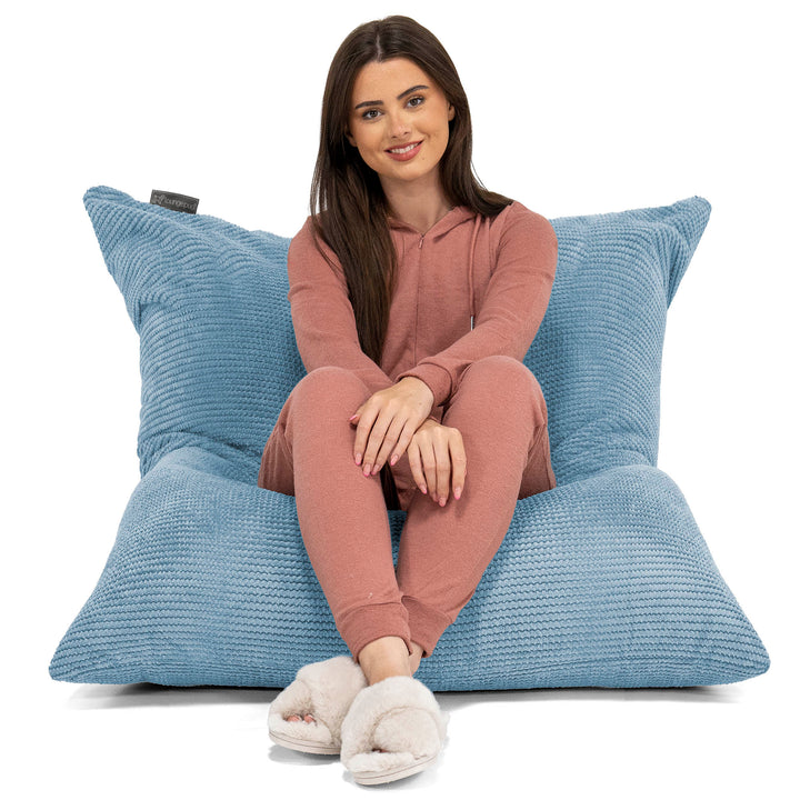 Pouf Géant XXL - Velours Côtelé Gaufré Bleu Ciel 01