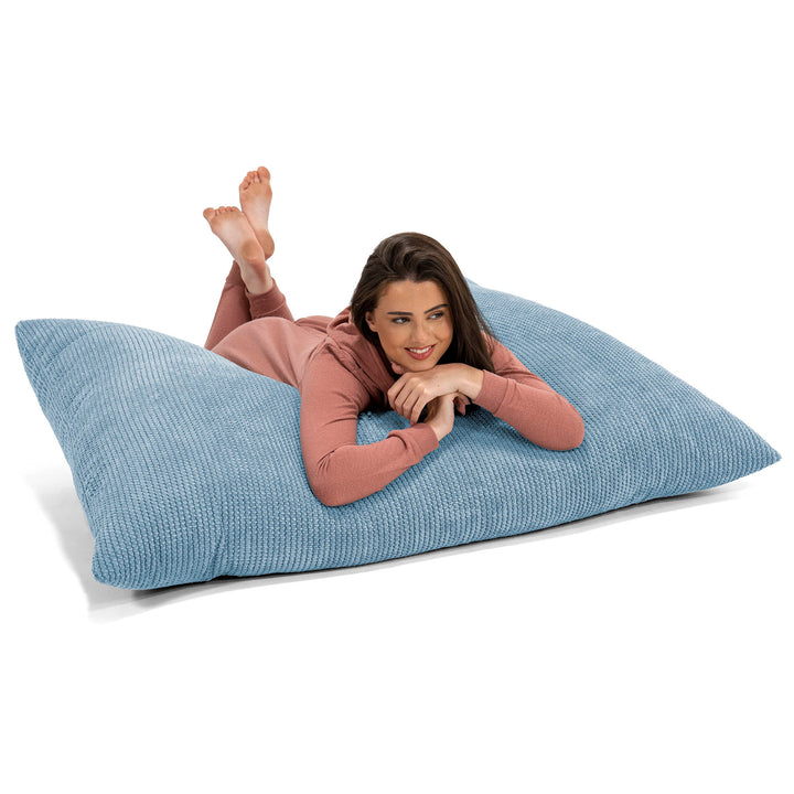 Pouf Géant XXL - Velours Côtelé Gaufré Bleu Ciel 03